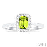 6x4 MM Octagonal Shape Peridot and 1/6 Ctw Round Cut Diamond Halo Semi-Precious Ring in 10K White Gold